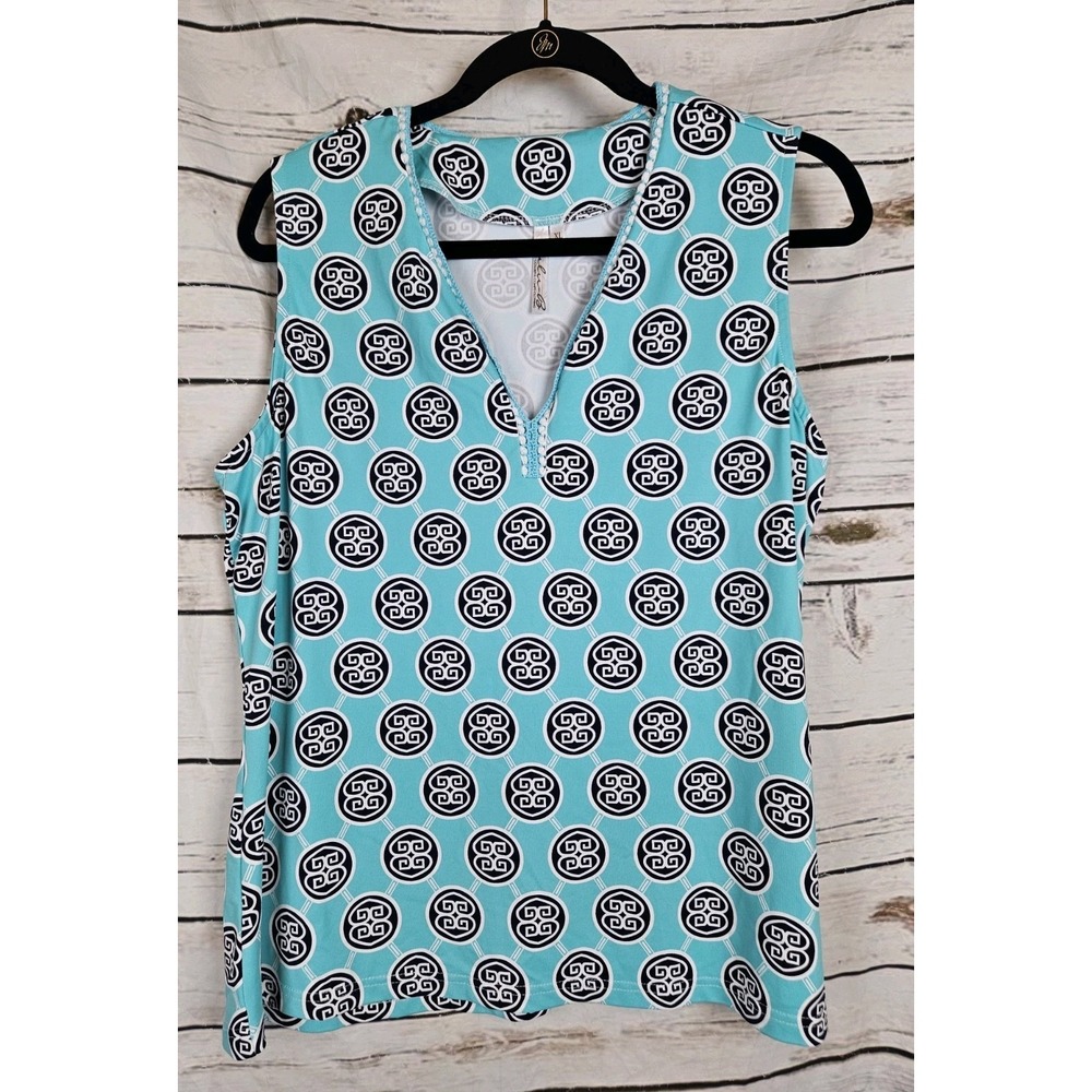 Lulu B Aqua Blue Medallion Print Tank Top XL Womens Nylon Blend